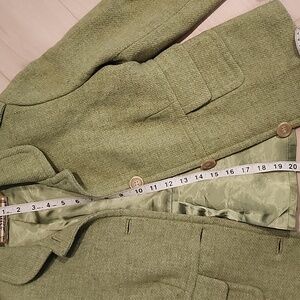 Vintage Women's Empire Waist Pea Green Jacket ALLEN SCHWARTZ Wool Size 8 To 10